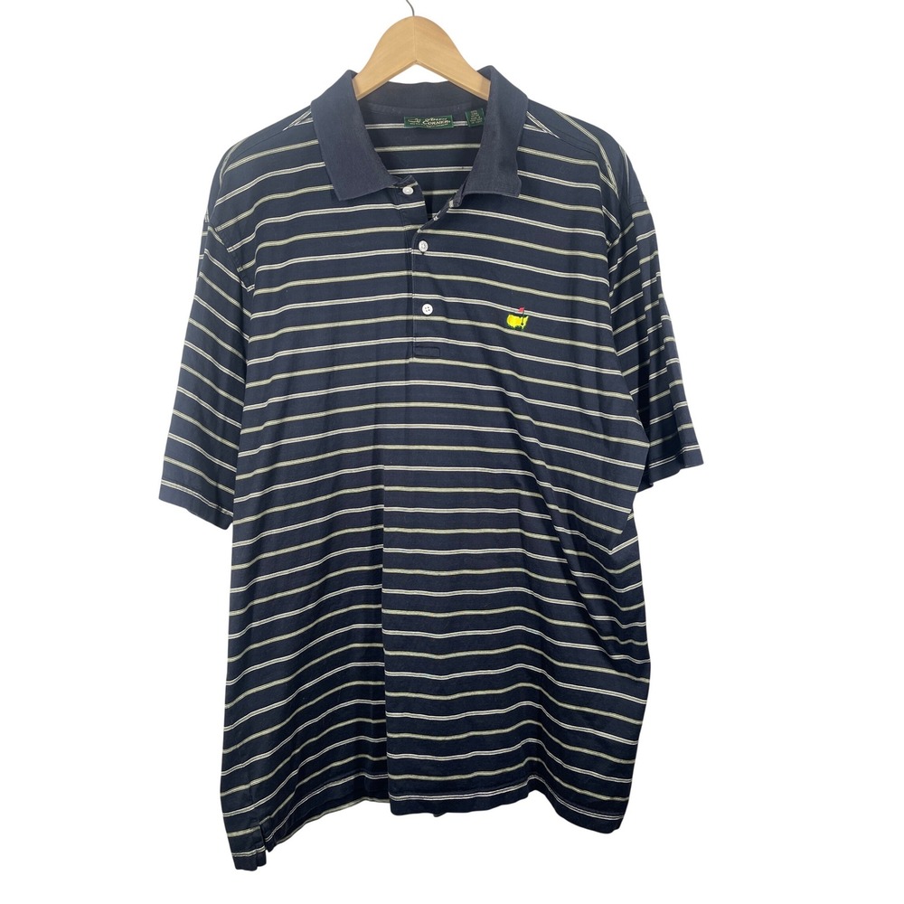 Amen Corner Masters Polo Shirt Mens XL Navy Blue Striped Pima Cotton Golf Top